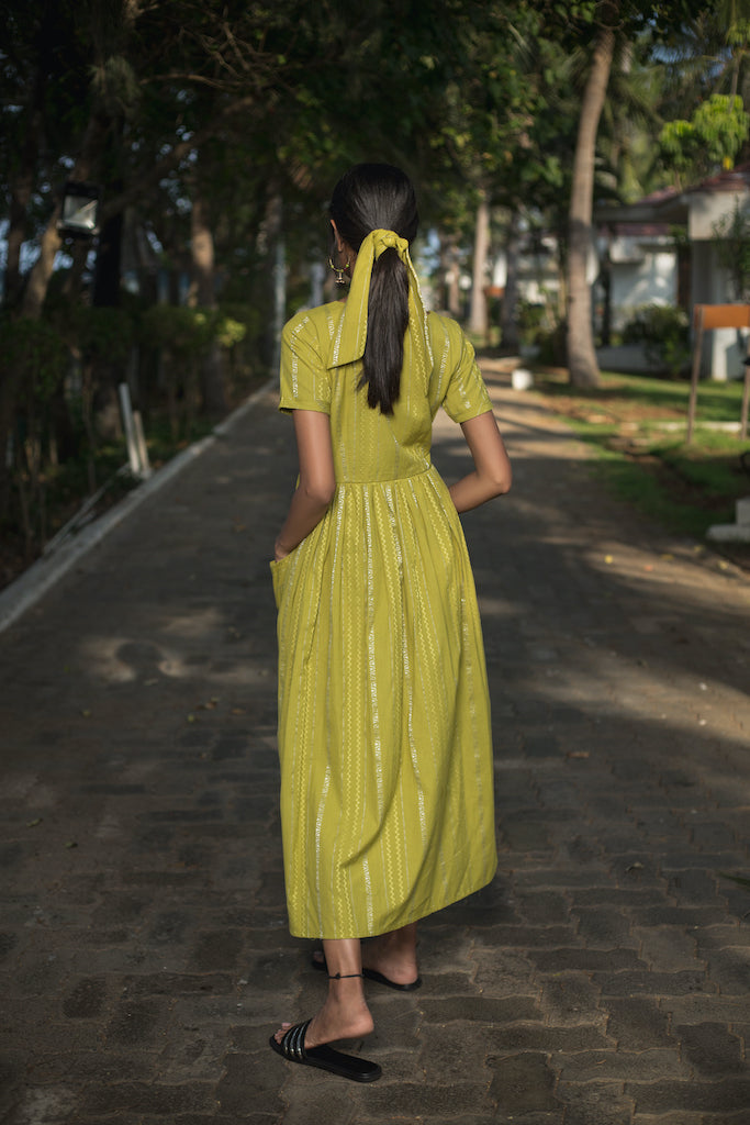 Zari striped Ankle length Dress - Yellow