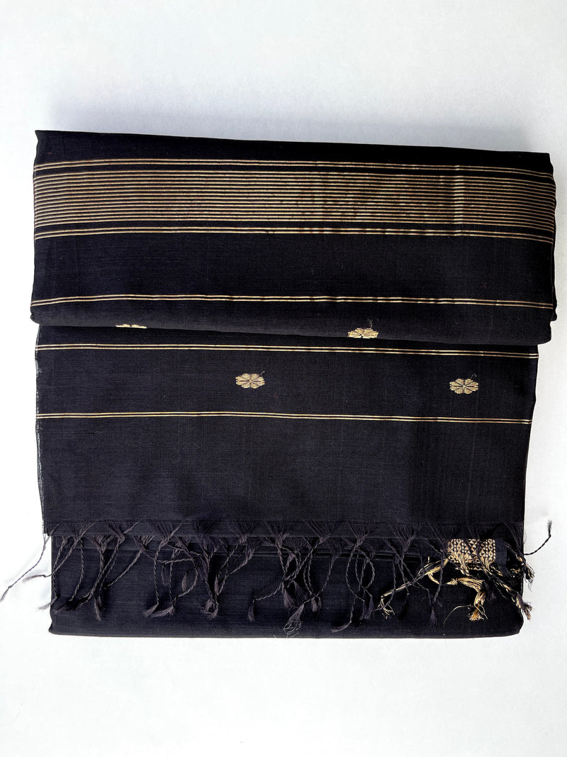 Handwoven Silk Cotton Saree - Royal Black