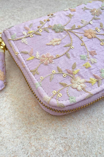 Blossom Silk Embroidered Wallet - Purple
