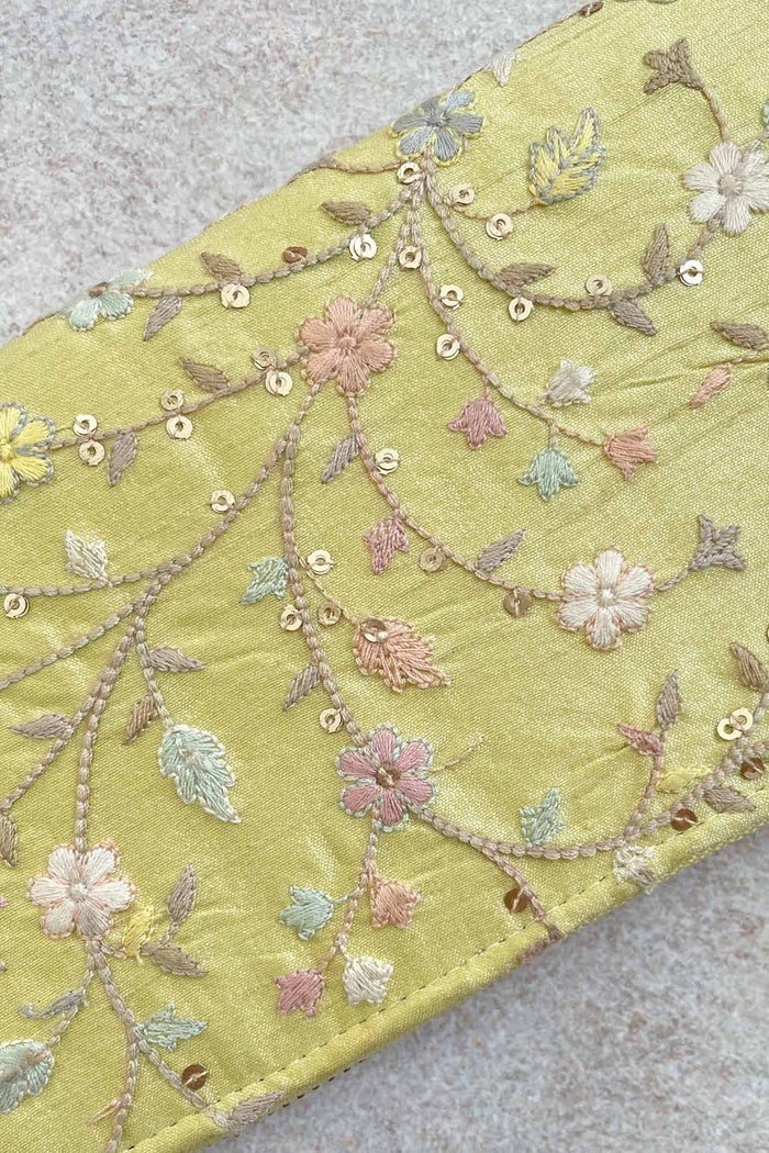 Blossom Silk Embroidered Wallet - Yellow